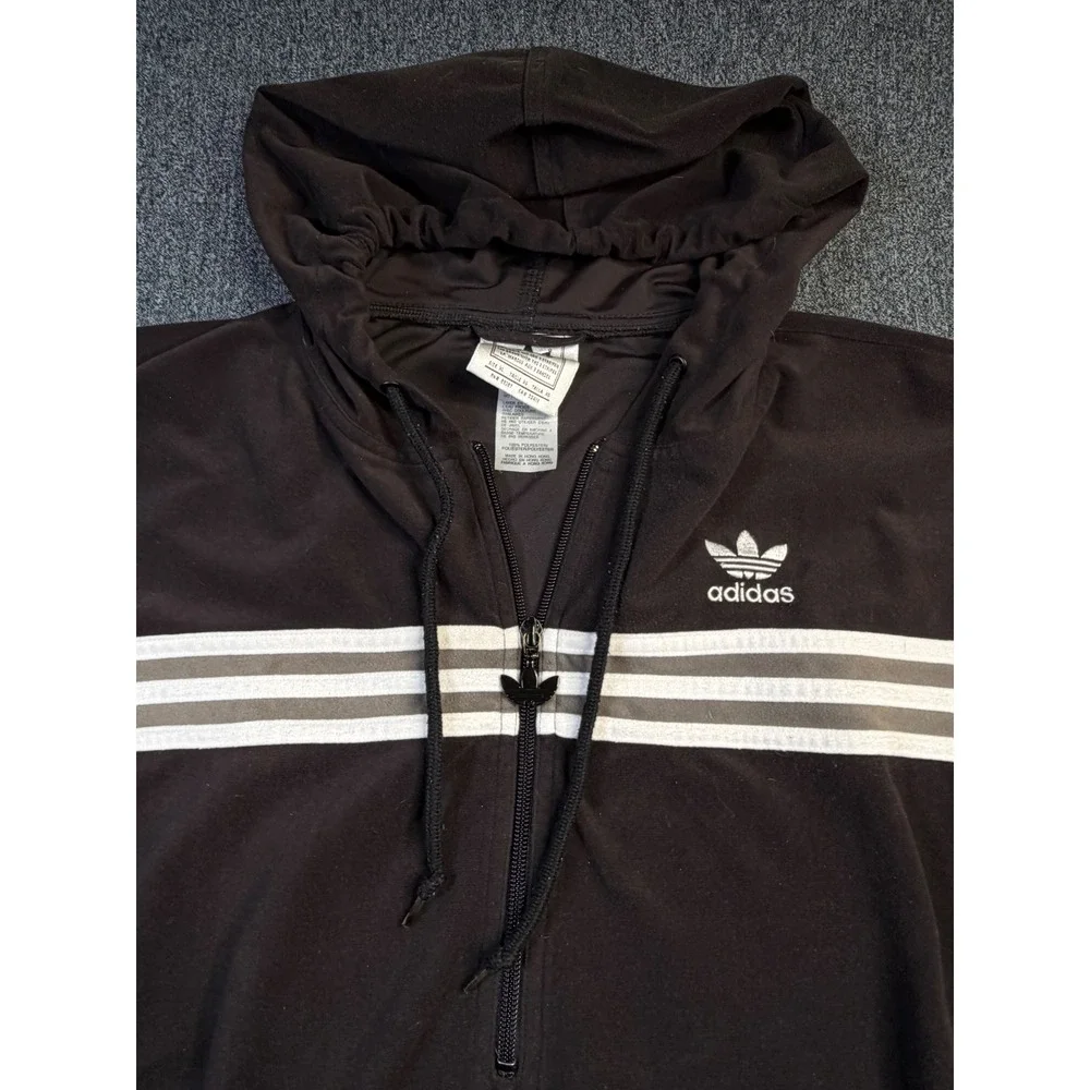 Vintage Adidas Originals Quarter‎ Zip Hoodie Blk Velour Trefoil Mens XL Pullover